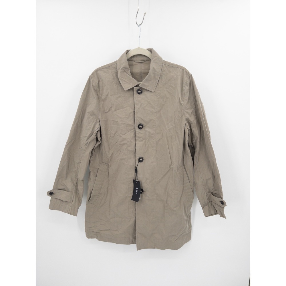 ONS Marion Trench Coat Lagenlook Scandi Mens Medium Cement Tan Cotton Nylon NWT